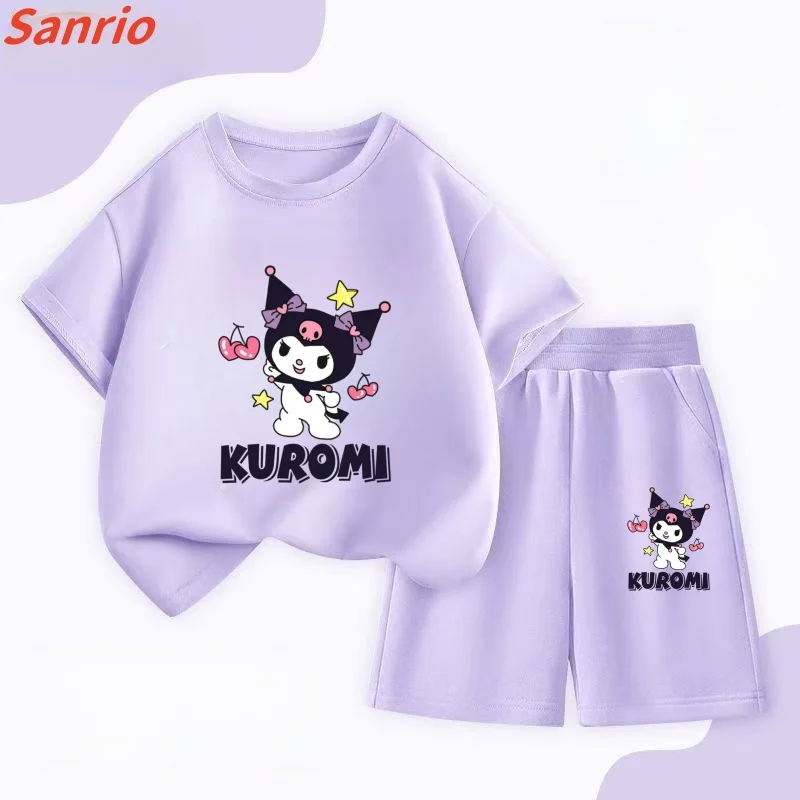 

Summer Baby Girl Clothes Set Children Sanrio Kuromi Cartoon Printing T-shirt and Short 2 Pcs Suit Kid Shorts Sleeve Tracksuit