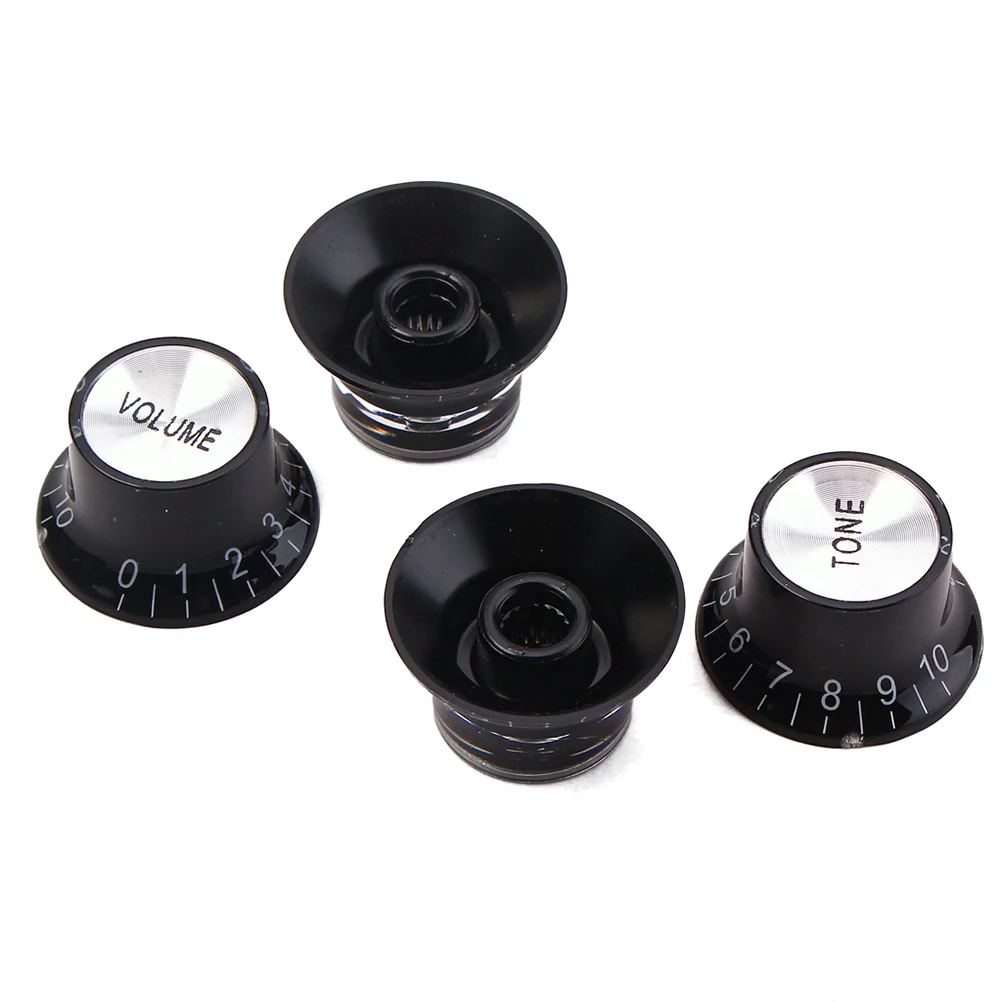 

4 Pcs GD23 Aluminum Acrylic Guitar Control Knob for Electric Bass Guitar with Silver 2 Volumes 2 Tones (Black)