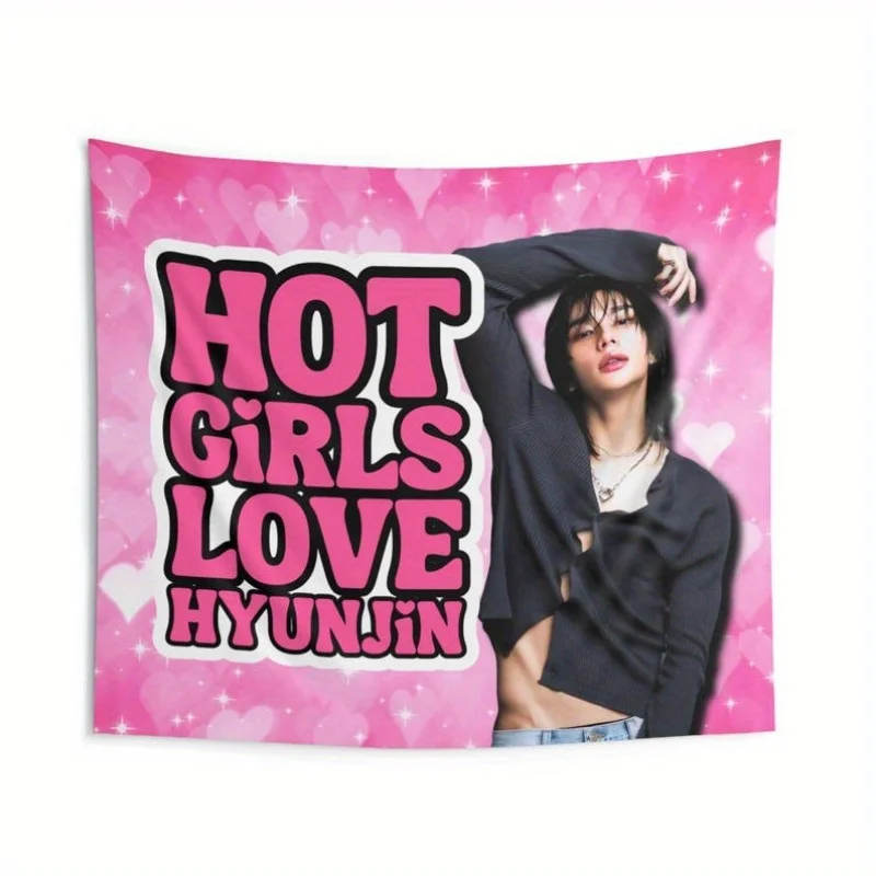 

1pc SKZ Hyunjin Hot Girls Love Hyunjin Concert Banner Pink Polyester Tapestry with Starry Design Perfect for Kpop Fans Birthdays