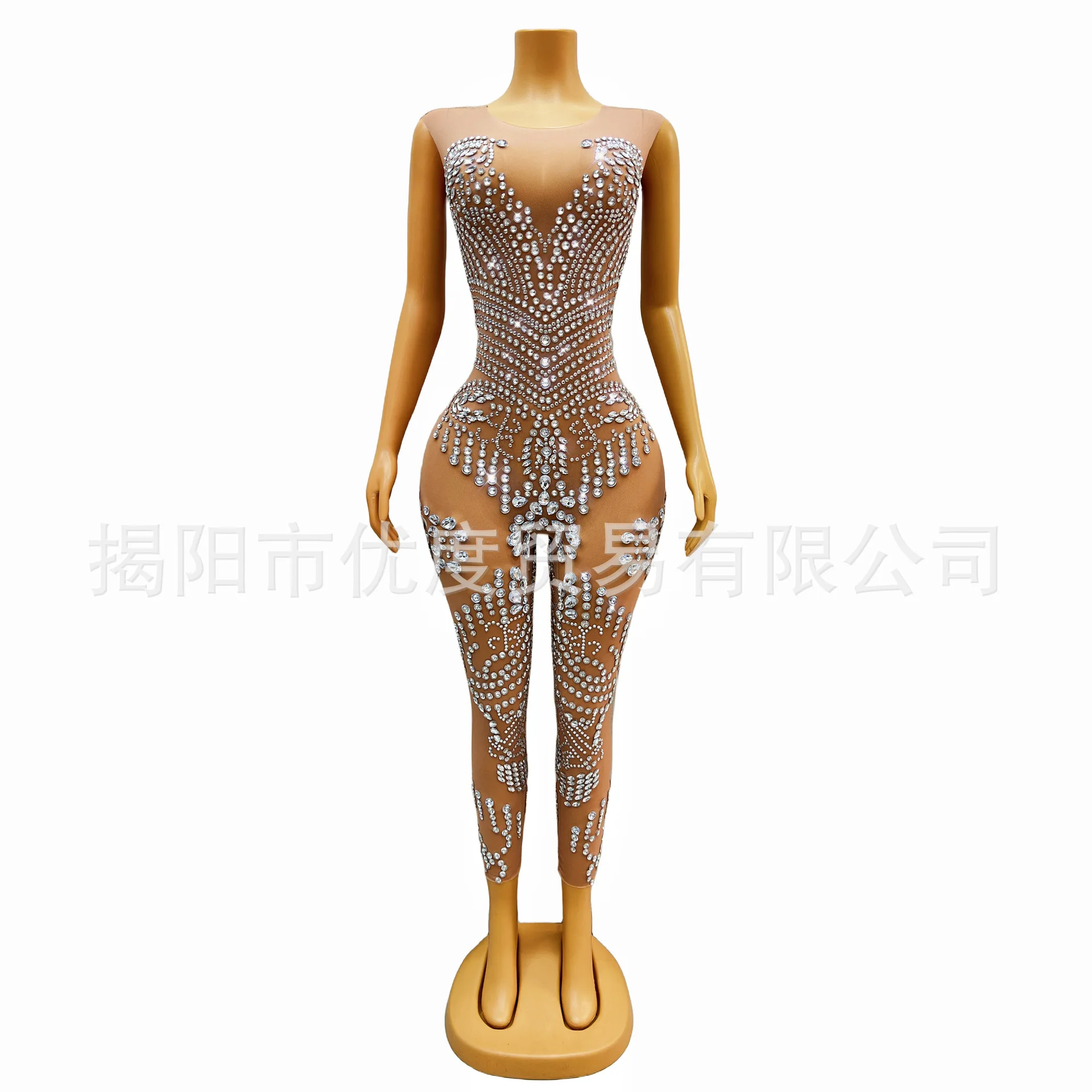 Personalized Slim-fit Handmade Rhinestone Dress Cocktail Party Stage Performance Party Jumpsuit Crystal Pants Dresses For Women