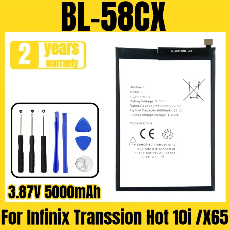 

Suitable for Infinix Transsion Hot 10i /X659 battery BL-58CX mobile phone battery, new large capacity, free tool 3.87V 5000mAh