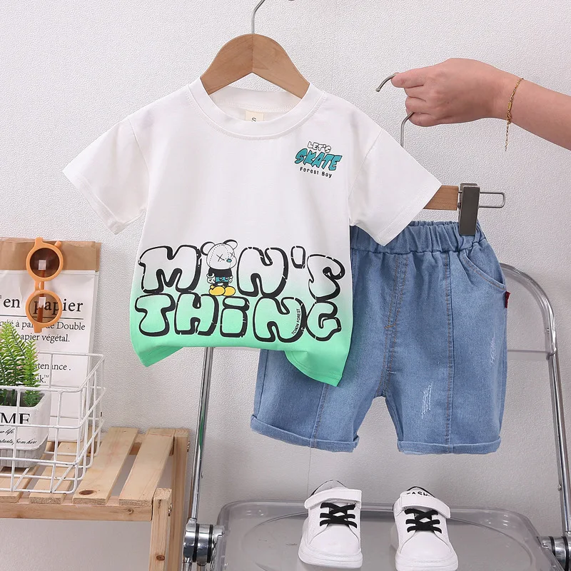 

Kids Summer Sets 2024 Baby Boy Clothes 9 To 12 Months Gradient Letter Print Short Sleeve T-shirts and Shorts Children's Clothing