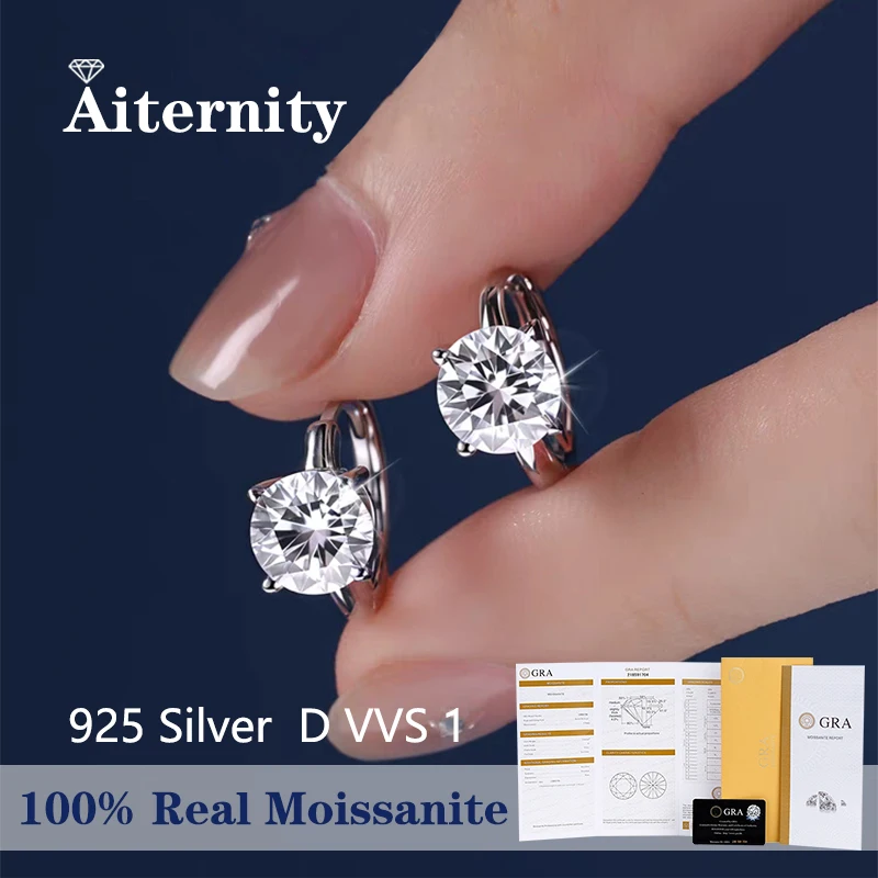 

Pass Diamond Tester Pen Moissanite Hoop Earrings GRA S925 Sterling Silver For Women Ear Clasps Buckle Original New Fine Jewelry