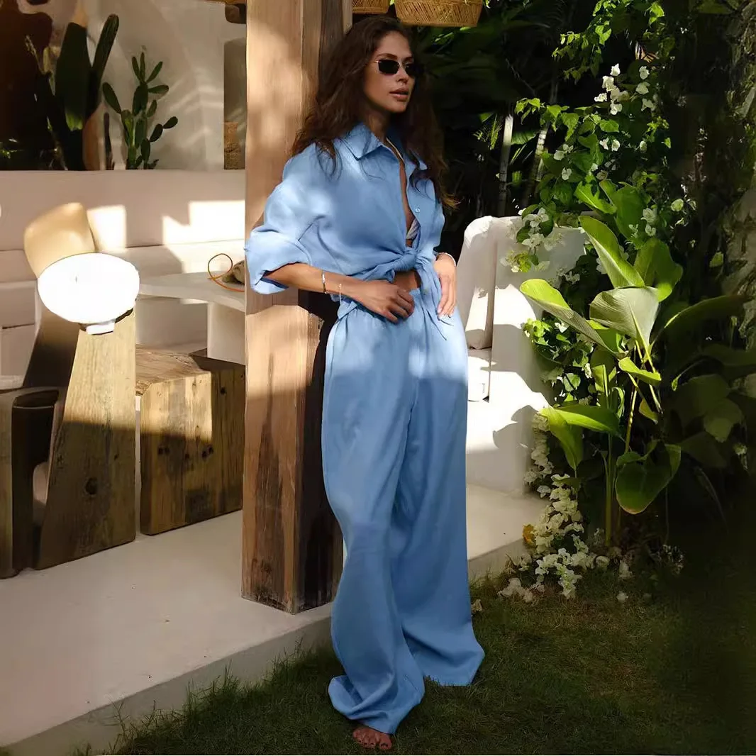 Long Sleeved Suit 2024 Autumn New Women's Loose Casual Cotton Shirt+Long Pants Set