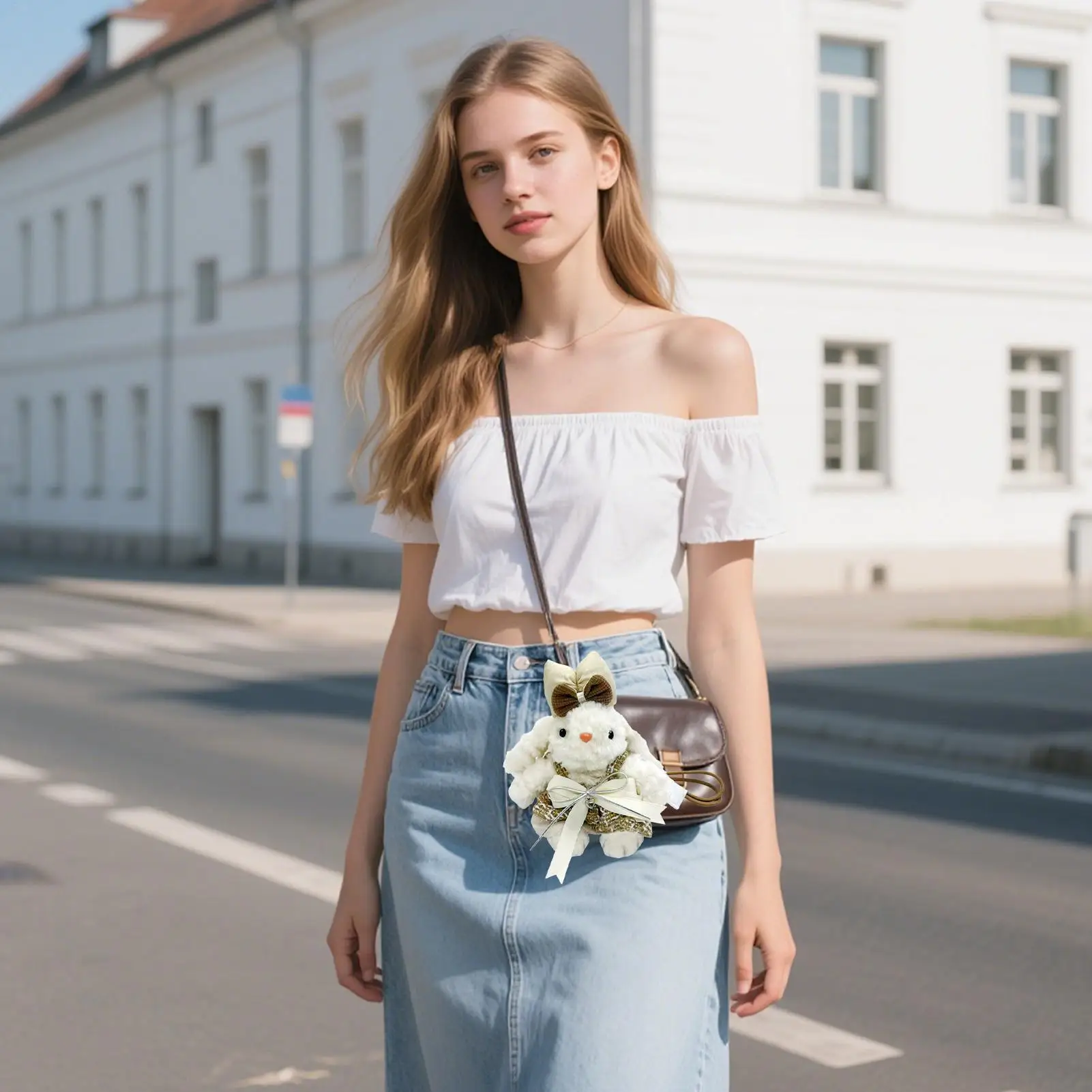 

Bunny Bag Charm 8.2 Inch Cute Animal Keyring Detachable Clothes Design Plush Keychain For Car Backpack Purse Wallet Schoolbag