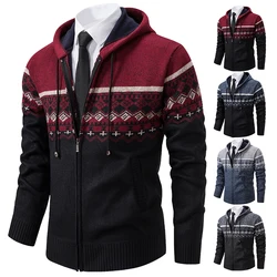 Warm men's jackets in autumn and winter men's Korean version of hooded men's knitted cardigan plus velvet padded jacket