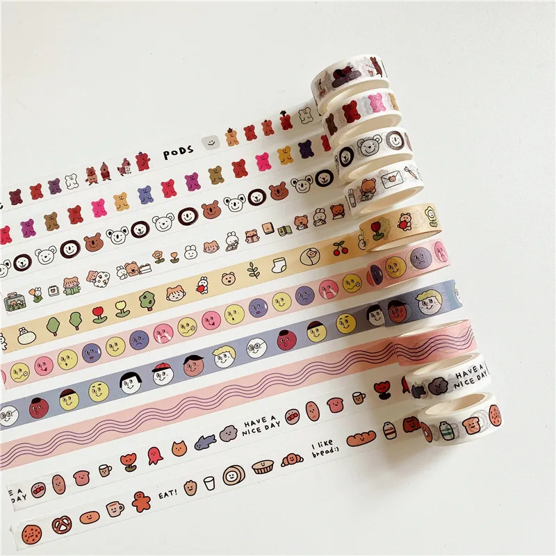 

Набор декоративных бумажных лент в корейском стиле с милыми мультяшными медведями и девочками для дневников, скрапбукинга и наклеек