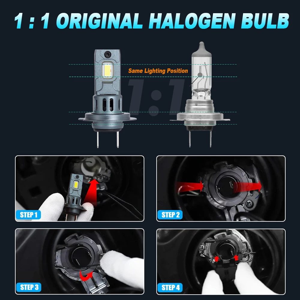 20000LM Mini H7 LED Headlight Bulb Wireless 120W CSP for Car Headlamp Auto Diode Lamps H7 Turbo Led 12V 6500K view 5