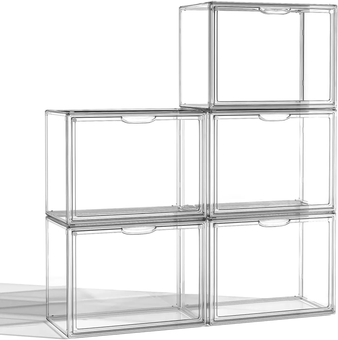 

Clear Acrylic Display Case with Magnetic Lids, 5-Pack Stackable Storage for Collectibles, Cosmetics & Accessories