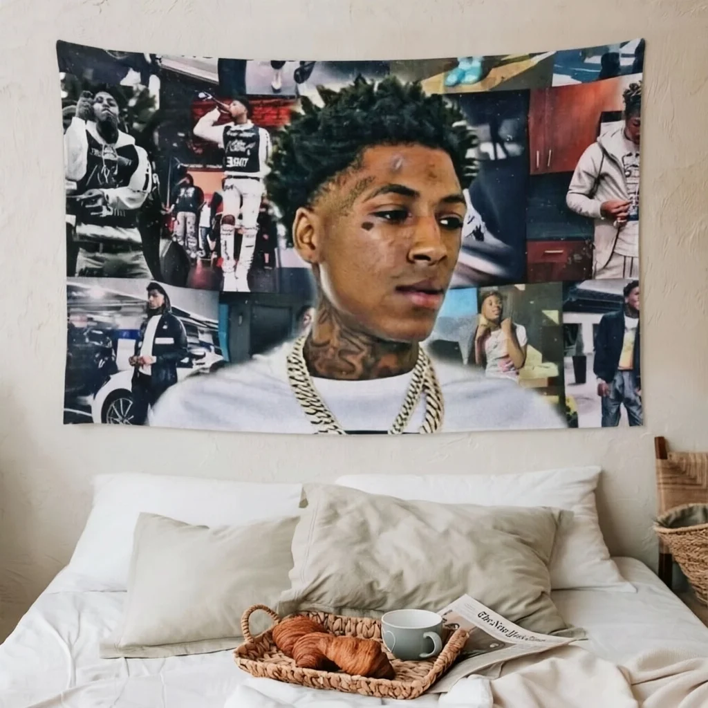 Y-YoungBoy Tapestry Collage Print Wall Hanging Hip Hop Rapper Aesthetic Decor Dorm Bedroom Streaming Background Music Fan Wall