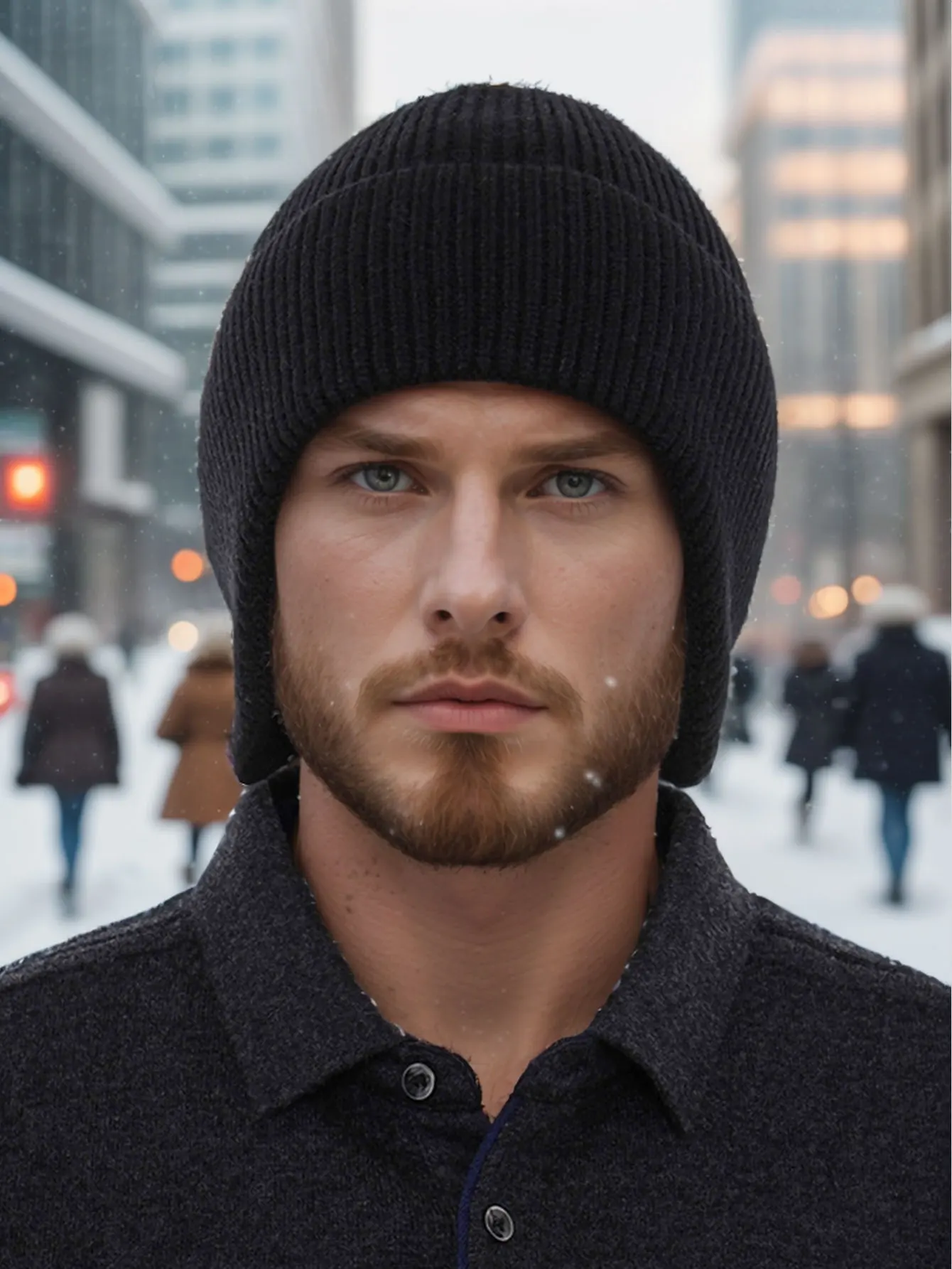 Men Winter Knitted Hat Outdoor Full Face Mask cap Ear Protection Keep warm Cap Casual Fashion soft Head Wraps Hats 2pcs