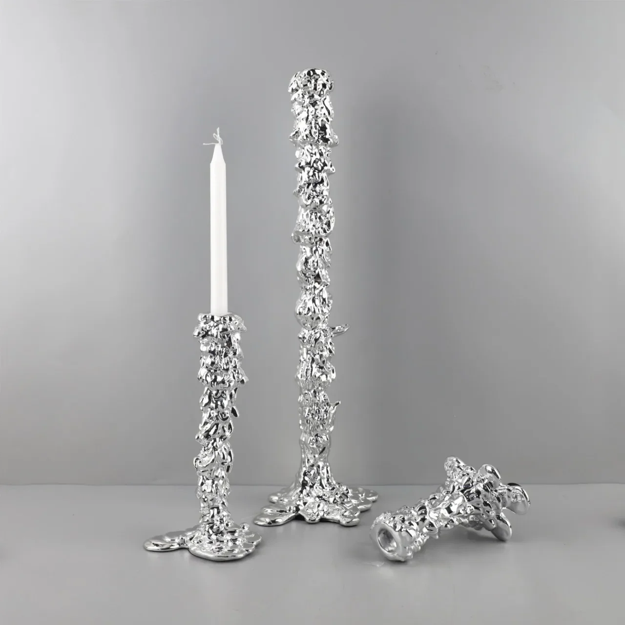 Modern Minimalist Electroplated Silver Resin Candle Holder, Centerpiece of Living Room Dining Table, Home Decoration Ornament