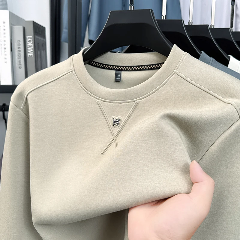 Light luxury brand men's long sleeve round neck sports top autumn fashion item letter original design Korean casual warm T-shirt