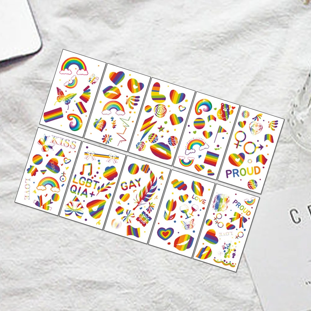 

10 листов временные татуировки гордости для женщин и мужчин, водонепроницаемые татуировки рта/сердца/радуги для правительных парадов и торжеств
