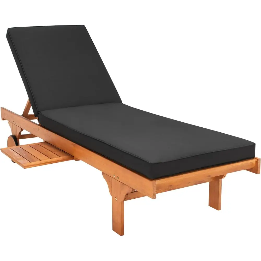 

Adjustable Chaise Lounge with Built-in Side Table and Cushion in Natural/Black