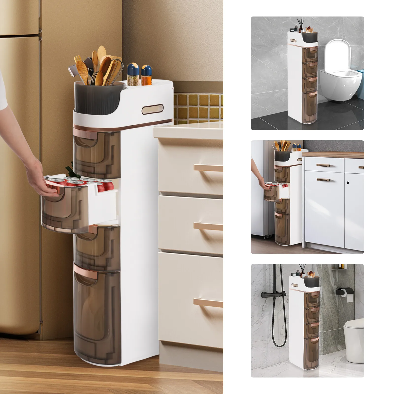 

4-Drawer Narrow Slim Storage Cart No Assembly PP Material Silent Wheels Space-Saving for Home Bathroom Office