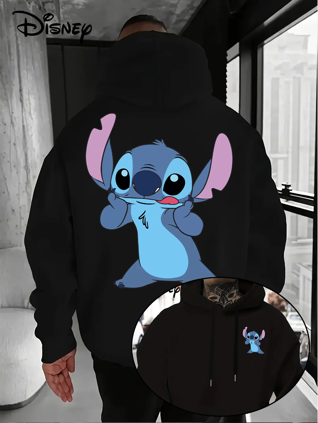 

Мужские толстовки с капюшоном Disney Stitch, модная уличная одежда большого размера, толстовки унисекс, осенне-зимние флисовые свободные повседневные универсальные