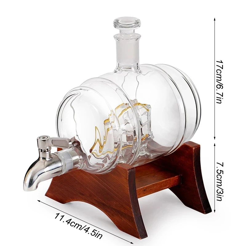 1000ml Creative Barrel Shape Wine Dispenser, Glass Wine Bottle Holder, Whiskey Glass Wine Set Wine Decanter Hand Blown Glass