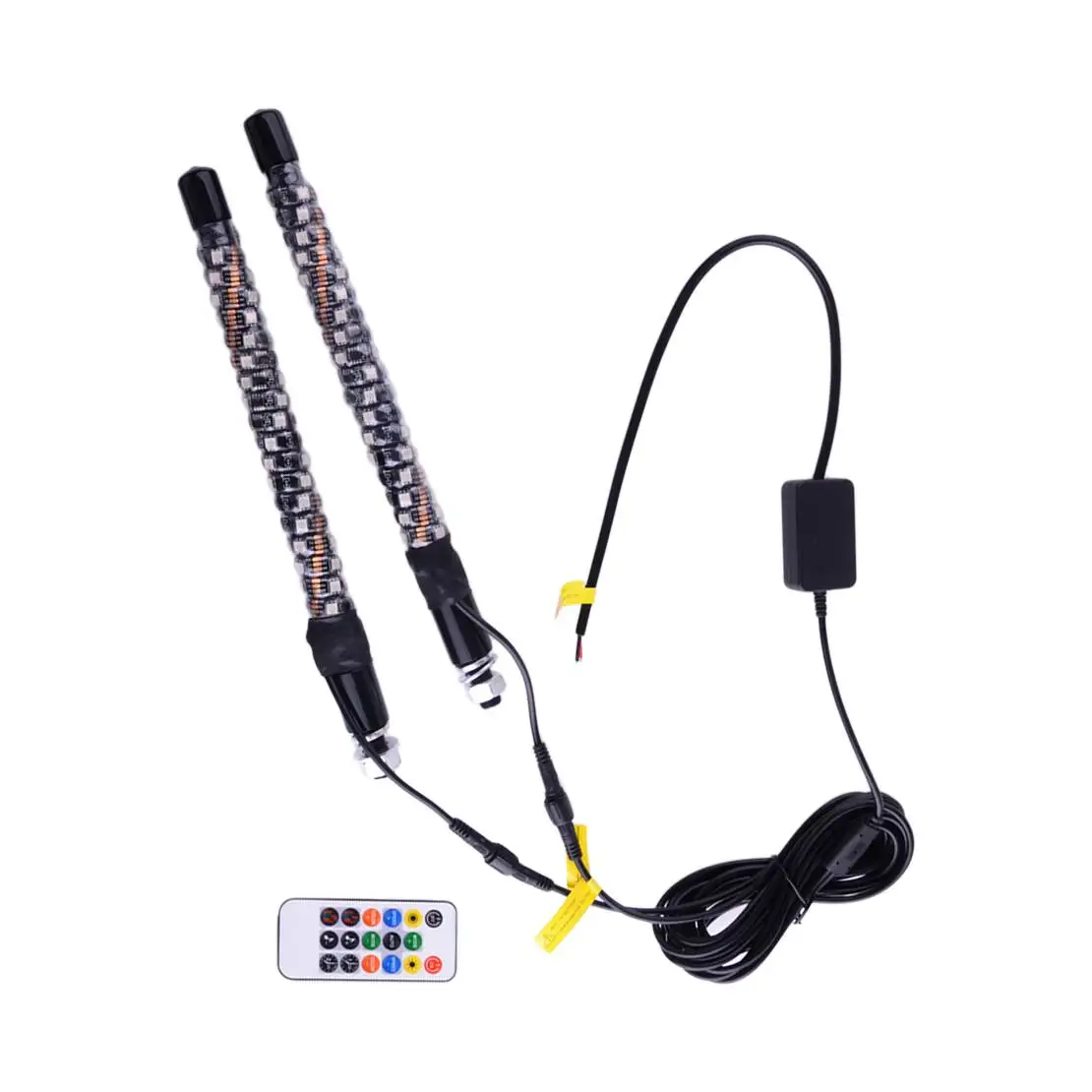 2pcs 1FT RGB LED Spiral Whip Light Remote Control Flagpole Antenna Lamp For ATV Off-Road 12V 24W