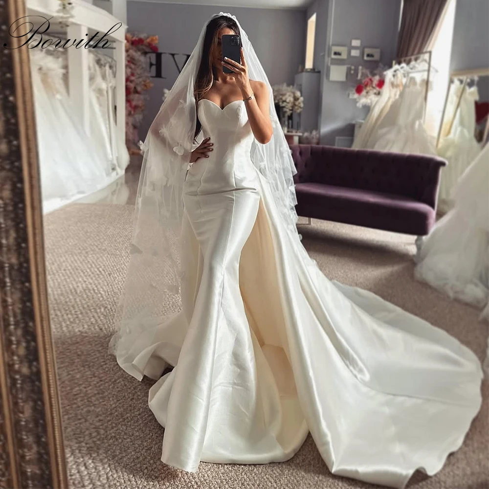 

Bowith French Mermaid Wedding Dresses Elegant Sweetheart Bridal Dresses Customized Strapless Satin vestidos de novia