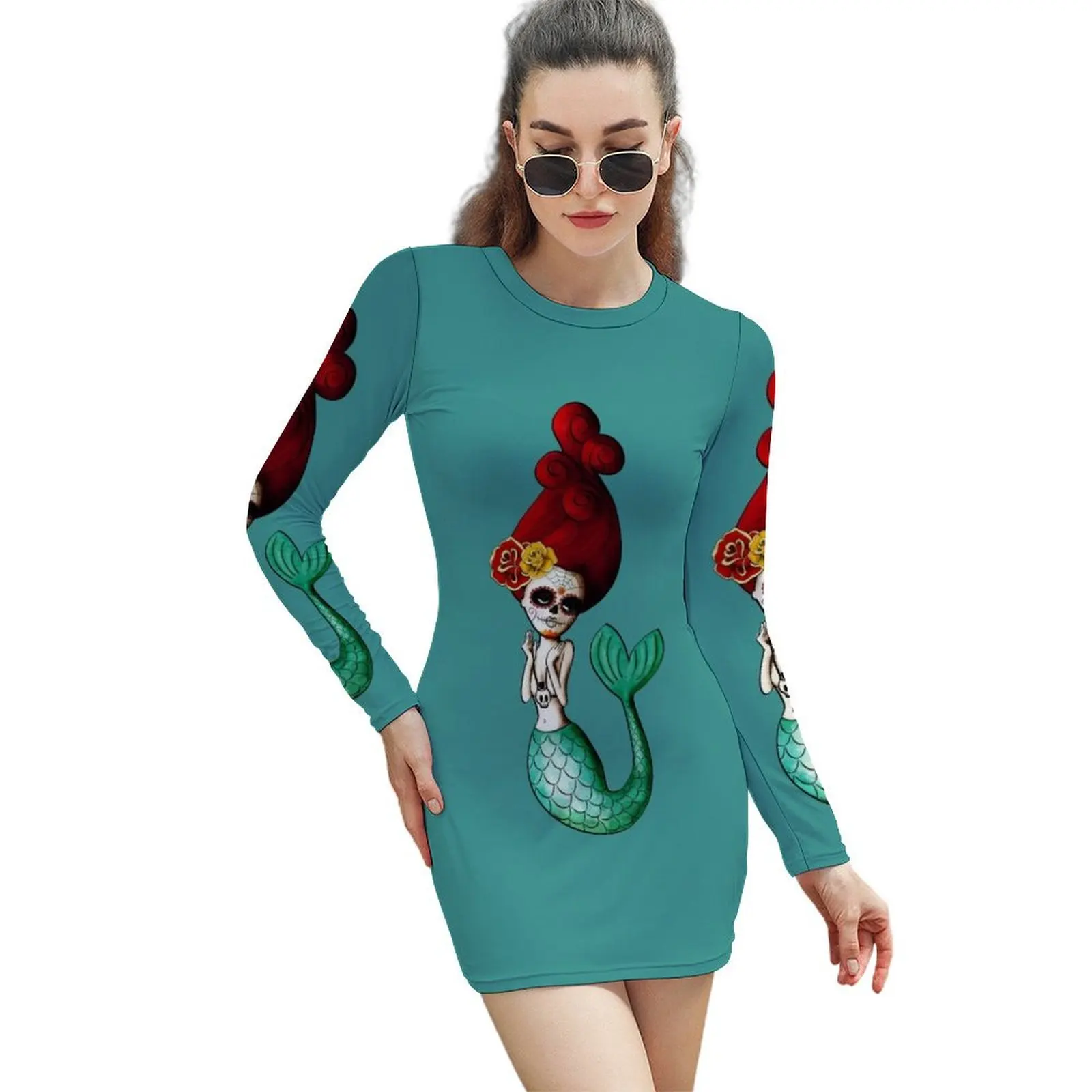 

El Dia de Los Muertos Mermaid Long-Sleeved Sheath Dress elegant women's sets Women long dress dresses ladies 2024 summer