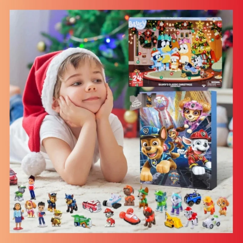 Anime Calendario Scatola Cieca PAW Patrol Bluey Dog Cartoon Figure Giocattoli 24 Fori Bambola Genitore Interagire Regalo Bambini Natale Avvento