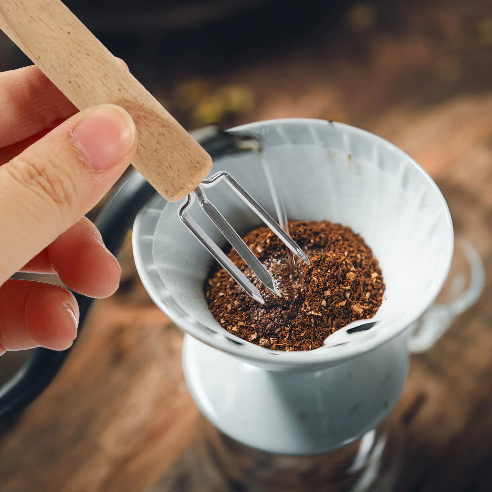 Coffee Powder Needle Stainless Steel Wood Espresso Stirrer Tool Portable Magnetic Absorption Uniform Distribution Coffee