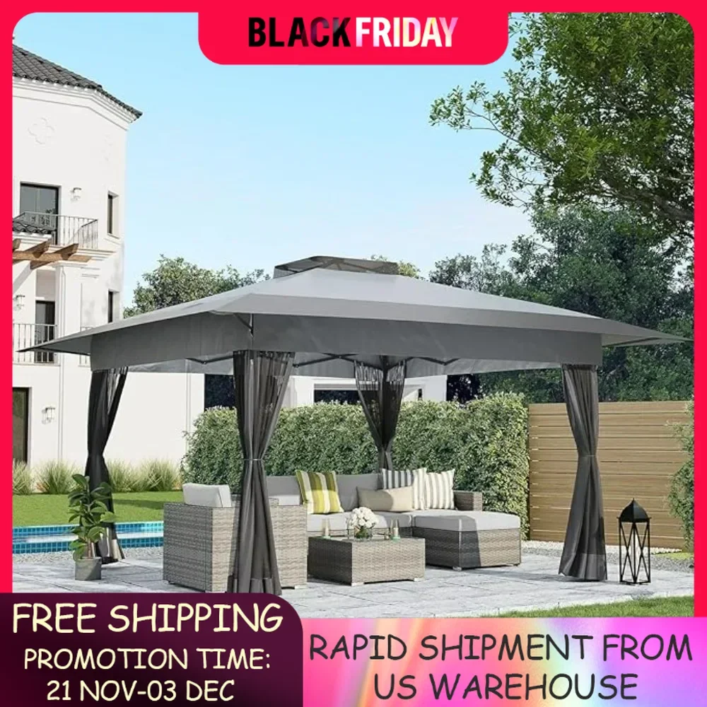 

13x13 Ft Pop Up Gazebo, Outdoor Canopy Tent Shade with Metal Frame Mosquito Netting for Patio, Garden, Lawn, Backyard