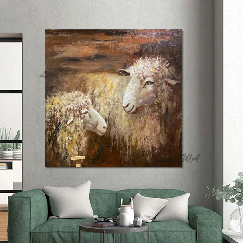 Modern Custom Hand Painted Art High Quality Sheep Animal Oil Painting Home Decor Markets In China Wall Picture For Restaurant