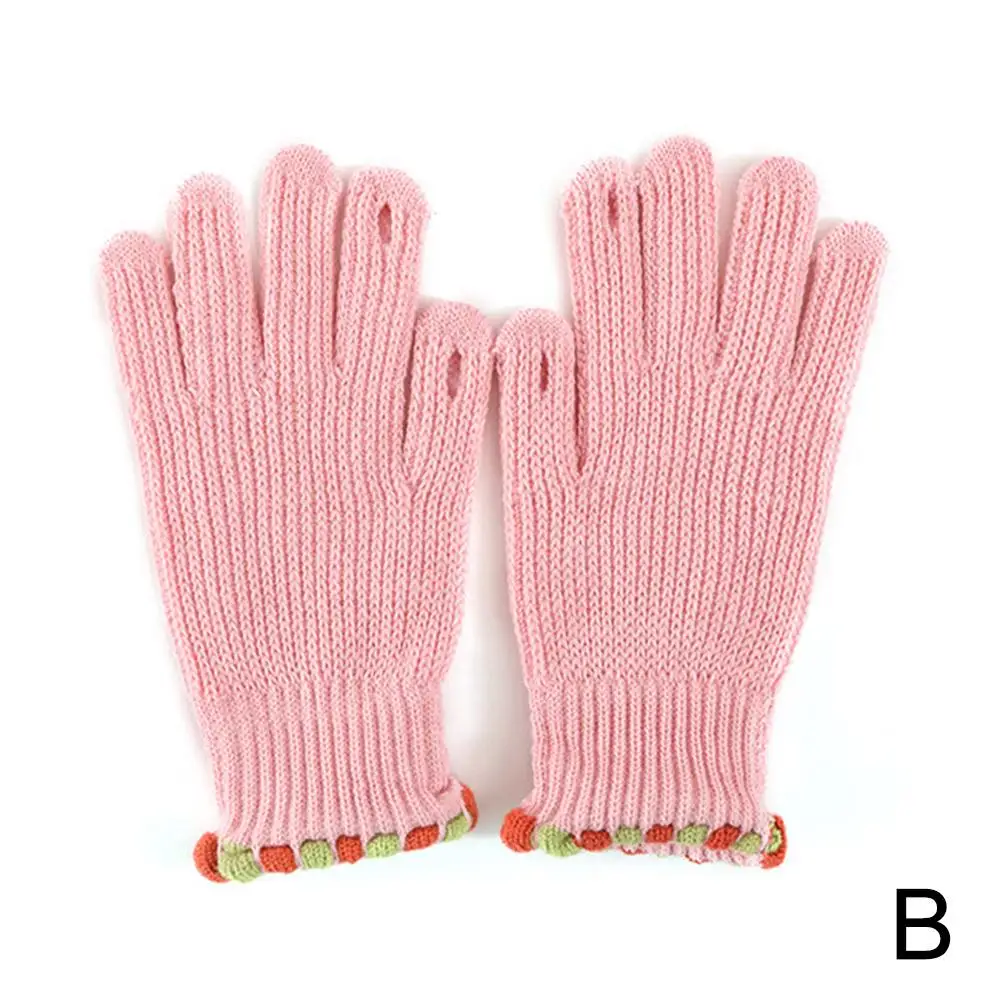 1pcs Women's Winter Wool Gloves Small Knitted Jelly Bean Touch Screen Gloves for Outdoor Riding Warm Thick with Leakage Ref T2I3