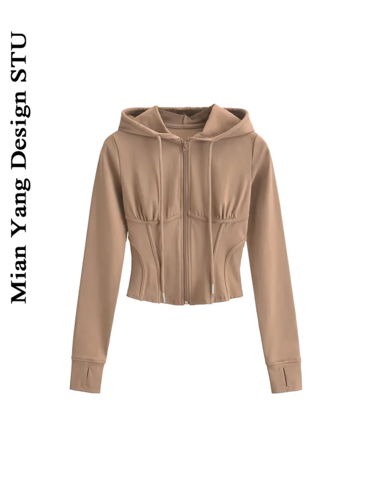 

Fitn Cotton Sweatirt ort Hoodie Women's Slim Fit Zipper Jaet Faionable Spor Fibone Waist Belted Street Sle