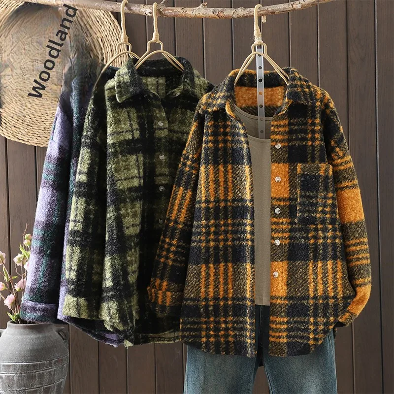 الكورية Sle عارضة Thiened منقوشة فضفاضة تناسب ملابس خارجية هونغ كونغ Sle معطف الصوف زر واحد طويل Sve البوليستر القطن...