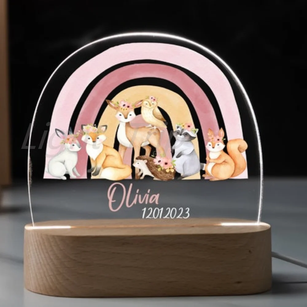 Lâmpada personalizada do arco-íris para crianças, 3D Night Light, personalizado, primeiro nome, bebê, criança, quarto, decoração do lar,