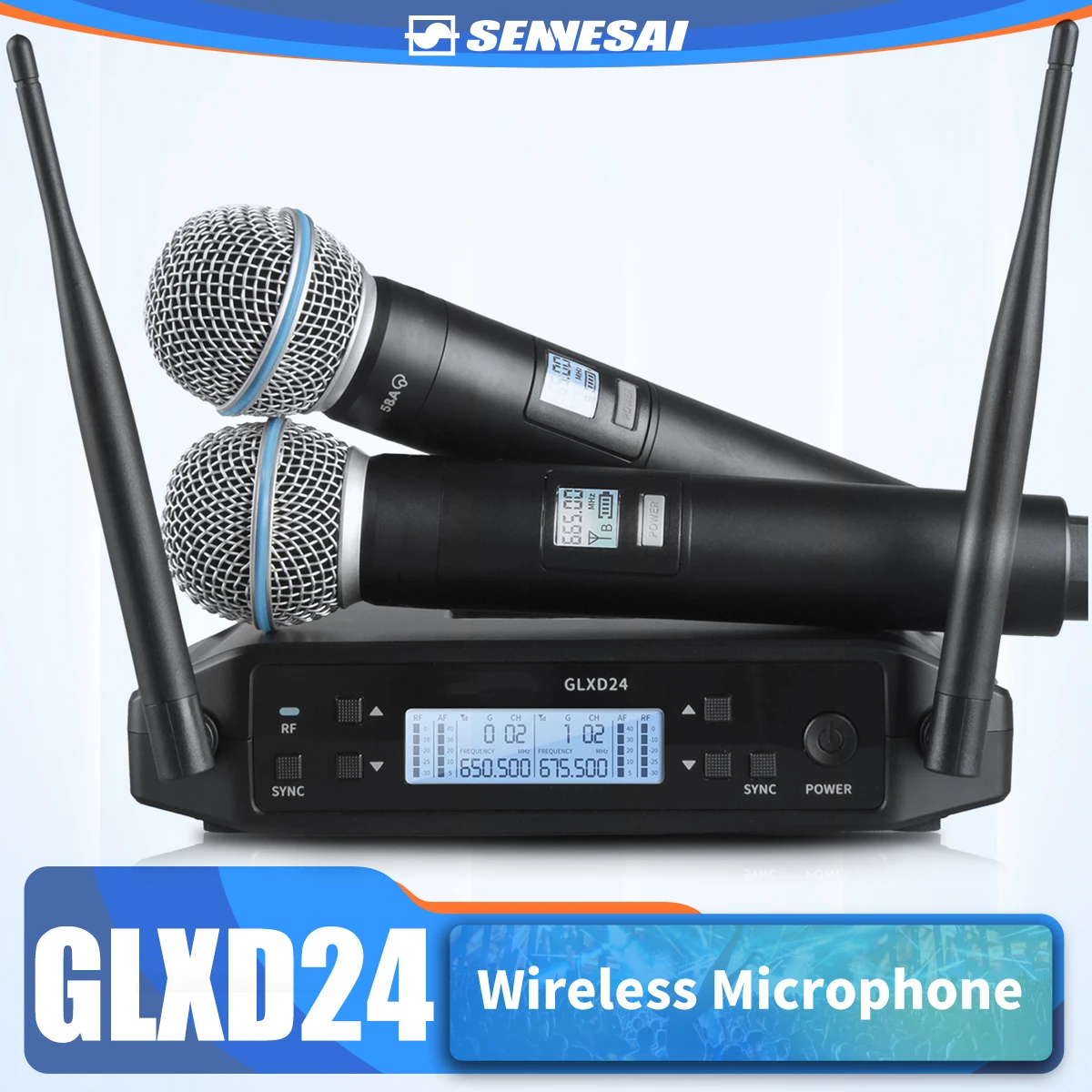 Nouveau! GLXD-24 Beta58 Touristes Professionnels Microphone Sans Fil Karaoké Système À Domicile Spectacles De Scène UHF ociamique 2 Canaux Déterminer