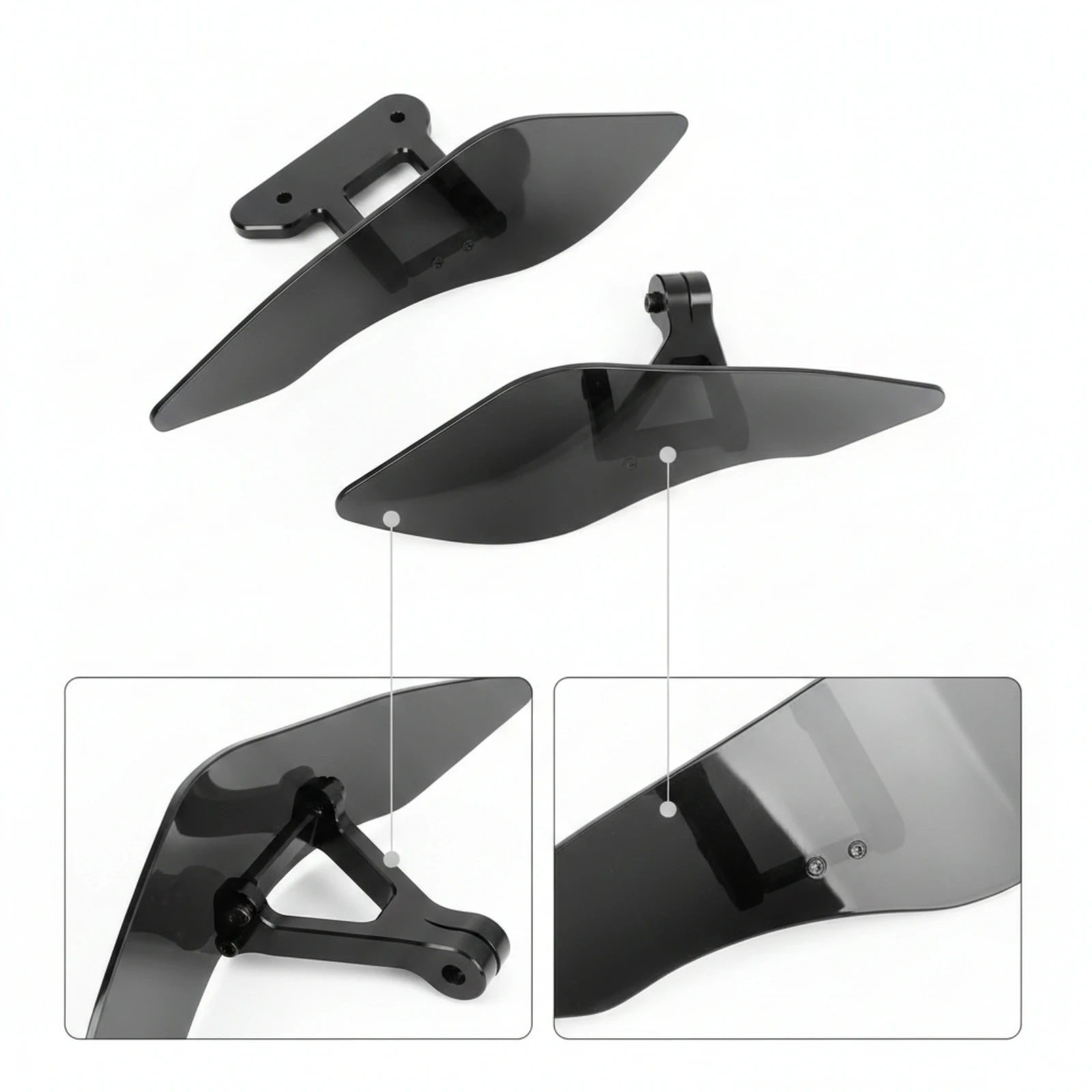 Motorcycle Side Wind Deflectors Aerodynamic Motorcycle Wind Deflector with Bracket Windscreen Weather-Resistant Shielding