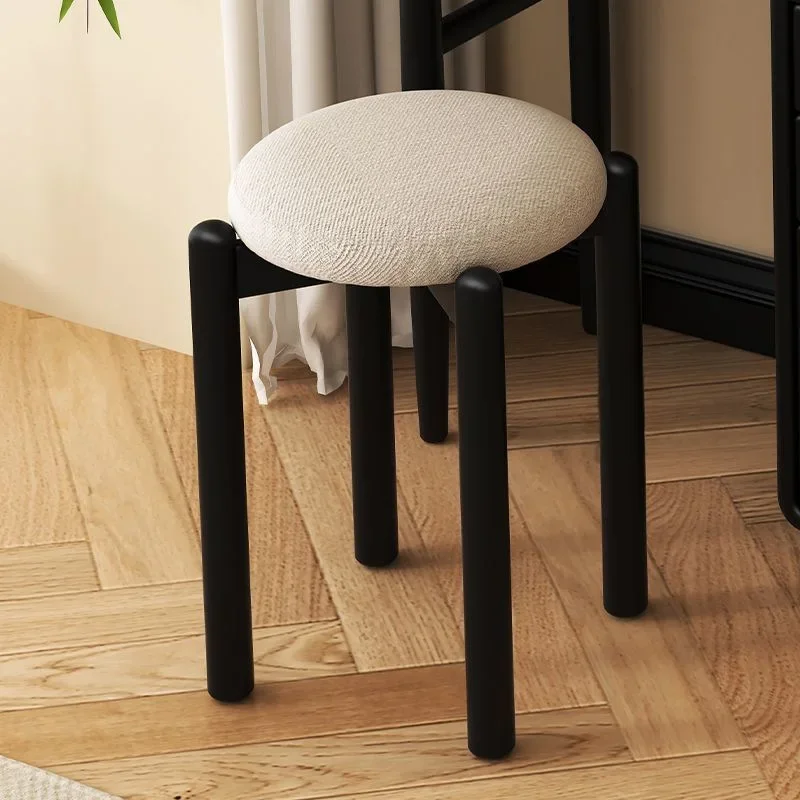 

Solid wood makeup stool soft bag rubber wood low stool round stool household dining dressing high bench living room