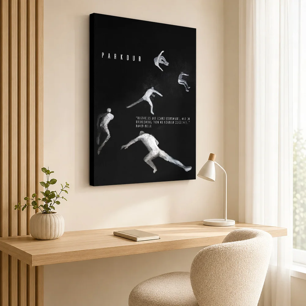 Parkour Figures In Motion Canvas Poster Customized Photo Modern Graphic Composition Wall Art For Workout Room, Sports Fan Gift