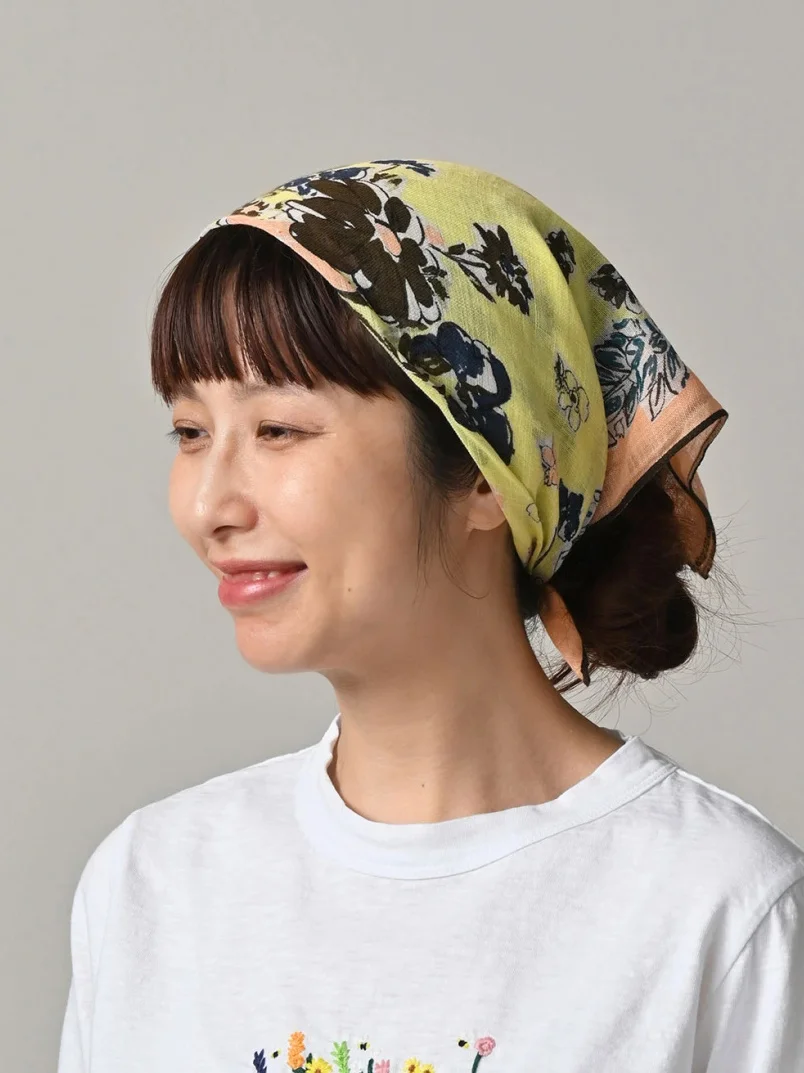 

2026 New Pure Cotton Floral Print Scarf Headwear Japanese Style Summer Square Fashionable Casual Versatile Floral Design