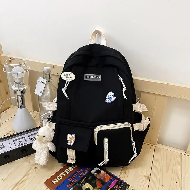 Canasv Schoolbag New Cute Backpack Campus Large Capacity Junior High School Students Cute Backpack with Medal Pendant