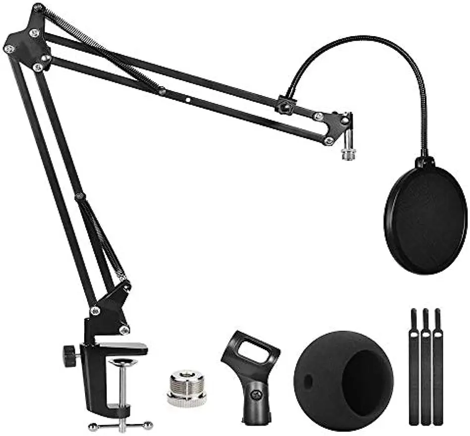 Blue Snowball iCE Suspension Mic Stand  Boom Scissor Arm Stand with Mic Windscreen and Dual Layered Pop Filter Heavy Duty