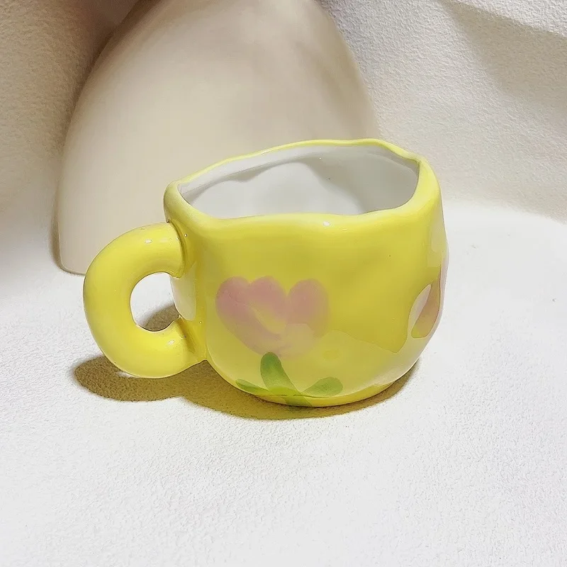 Hand Painted Mug Flower Underglaze Tableware Ceramic Cups and Saucers Creative Coffee Cup Mug Bar Tableware Unique Gift