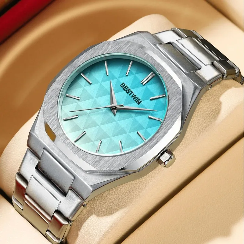 Men's Quartz Watch Personalized Gradient Sky Blue Stylish Durable Daily Wear Wristwatch Perfect Gift for Boyfriend Birthday Gift