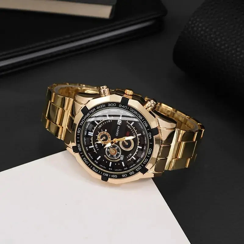 3PCS Set Luxury Fashion Mens Watches Men Business Quartz Watch Male Casual Necklace Bracelet Wristwatch