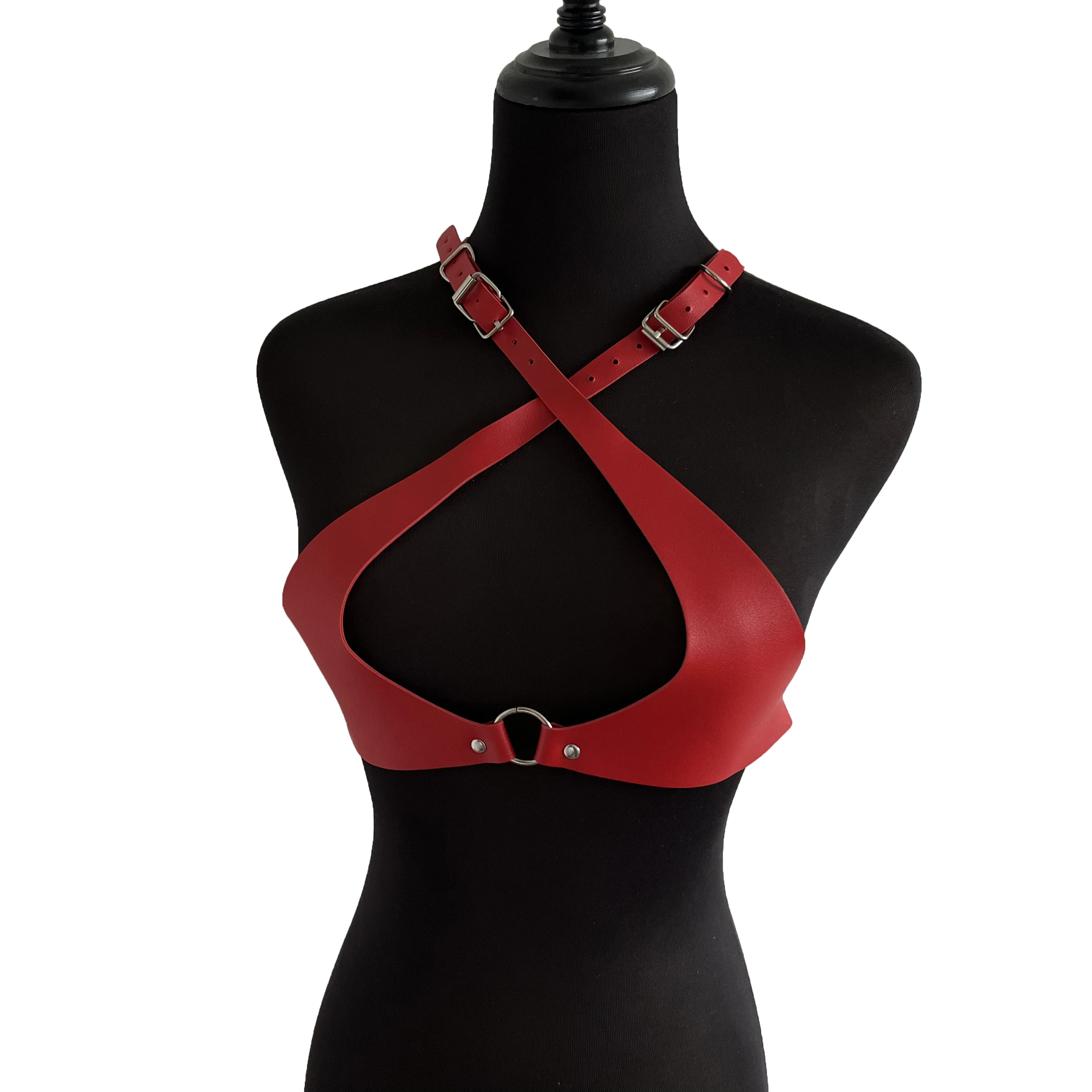 Red Faux Leather Harness Strap Belts Women Lingerie Sexy Body Bondage Cage Sculpting Harness Garters Goth Harajuku Suspenders