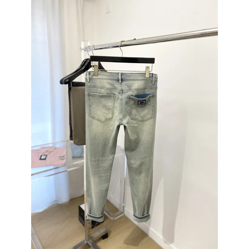 

2024 New Ripped Jeans Men's Retro Light Blue Slim-Fitting Small Straight Stretch High-End Affordable Luxury Casual Trousers