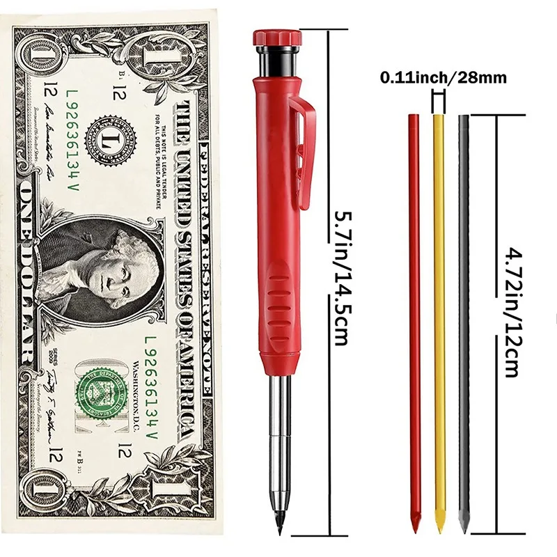 Imagem -02 - Lápis de Carpinteiro Sólido com Apontador Lápis Mecânico Carpintaria Construção Cabeça Longa Papelaria Suprimentos