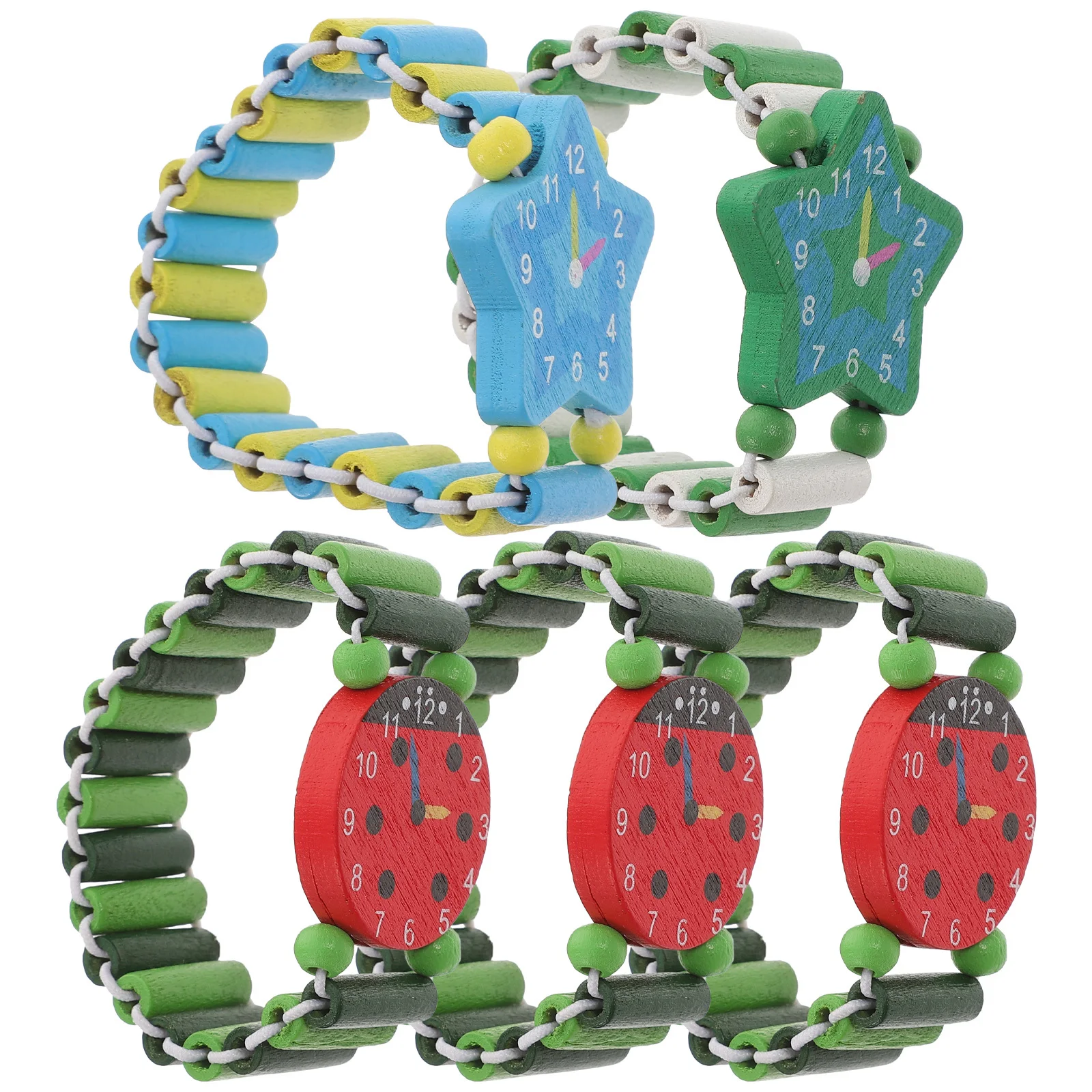 5pcs 'S Colorful Bracelet Cartoon Watches Wooden Simulated Learning Time Teaching Gift (Assorted Colors)