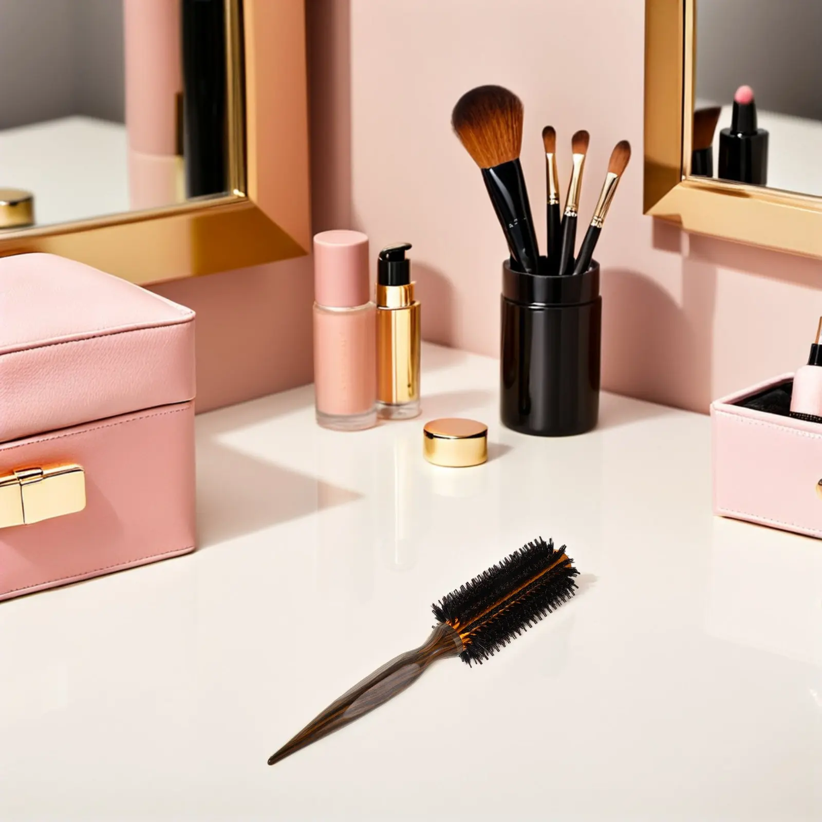 

2Pcs Round Curling Roll Comb Heat-Resistant Wooden Handle Boar Bristle Hairbrush Styling Roller Small Travel Hair Dryer Brush