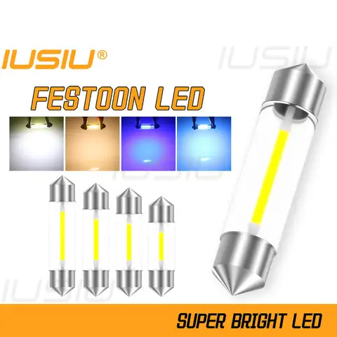 IUSIU 2PCS 31mm C5W C10W 꽃줄 Led 28mm 36mm 39mm 41mm 전구 돔 트럭 신호 램프 따뜻한 흰색 빨간색 파란색 자동차 빛 6V 12V 24V