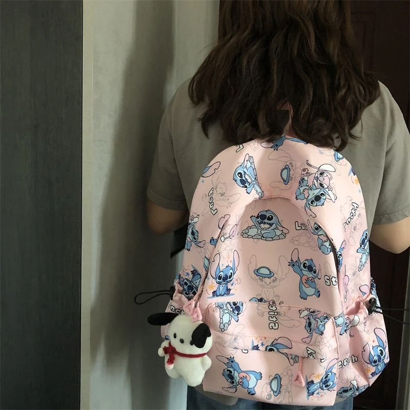 Disney High Quality Nylon Lightweight Cartoon Printed Stitch Student Backpack Campus Large Capacity Storage Backpack